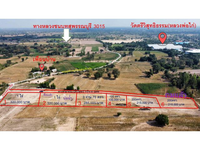 ที่ดินทำเลทอง ติดถนนคอนกรีต อ.ดอนเจดีย์ จ.สุพรรณบุรี