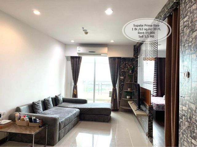 เช่า&ขาย- Supalai Prima Riva /1 ห้องนอน / 63 ตร.ม. /ชั้น 39 ทิศใต้ เช่า 19,000 / ขาย 5.5 ล้าน