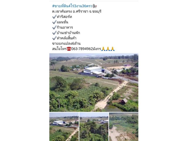 #ขายที่ดิน4ไร่3งาน36ตรว  ต.เขาคันทรง อ.ศรีราชา จ.ชลบุรี ️ทำรีสอร์ท ️แมนชั่น ️ร้านอาหาร ️บ้านเช่าบ้านพัก ทำคลังสิ