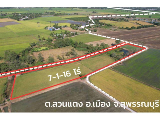 ขายที่ดินสวนแตง 7 ไร่ ติดถนน 3 ด้าน ใกล้ถนนเส้นมาลัยเเมน 321 - 4 กม. เมืองสุพรรณบุรี
