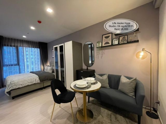 เช่า- Life Asoke Hype/ Studio / 26 ตร.ม. /ชั้น 20 ใกล้ MRT พระราม 9 เช่า 18,000