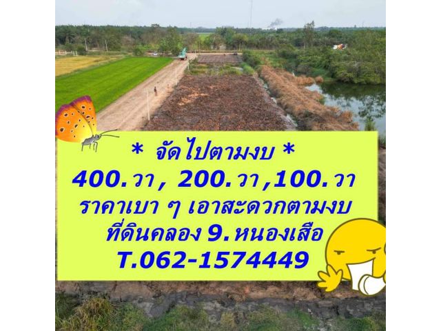 งบเบาเอาแปลงน้อย 100. ตรว.ได้ จ้า.ที่คลอง 9. หนองเสือ.T.062-1574449