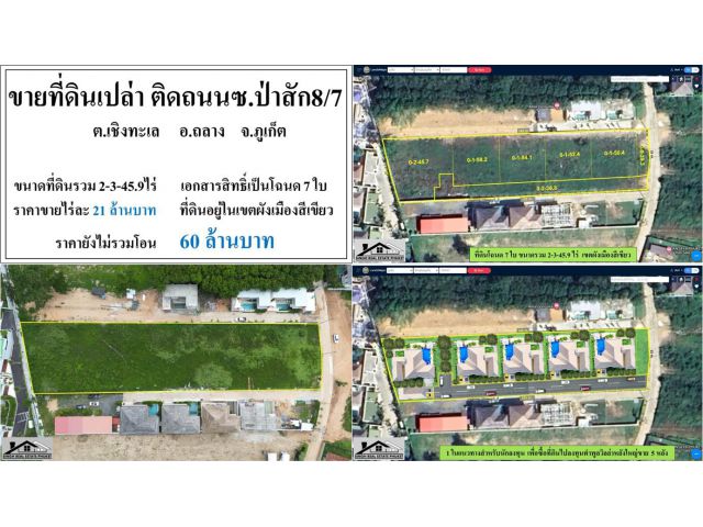 ขายที่ดินเปล่า 2-3-45.9ไร่ ติดถนนซ.ป่าสัก8/7 ผังเขียว ***ไร่21ลบ.***