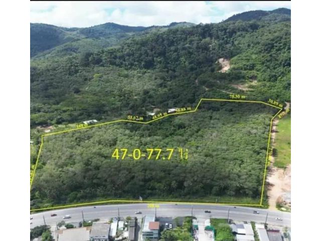 R624-046 Land for sale, 47 rai, document is title deed.  Next to the main road, 4 lanes, Sri Sunthon Road, width 205 met