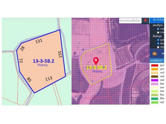 ที่ดินเปล่า 13-3-58.2ไร่ ผังสีม่วงลาย