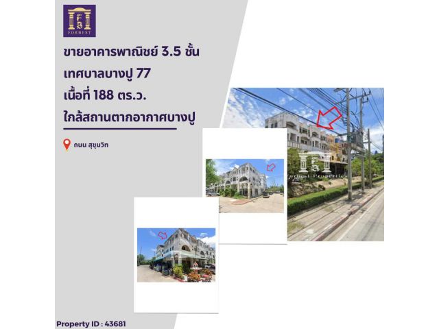 ขายอาคารพาณิชย์ 3.5 ชั้น เทศบาลบางปู 77 ใกล้สถานตากอากาศบางปู