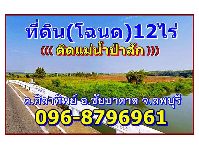 ที่ดิน(โฉนด)12ไร่(ติดแม่น้ำป่าสัก)ต.ศิลาทิพย์ อ.ชัยบาดาล จ.ลพบุรี