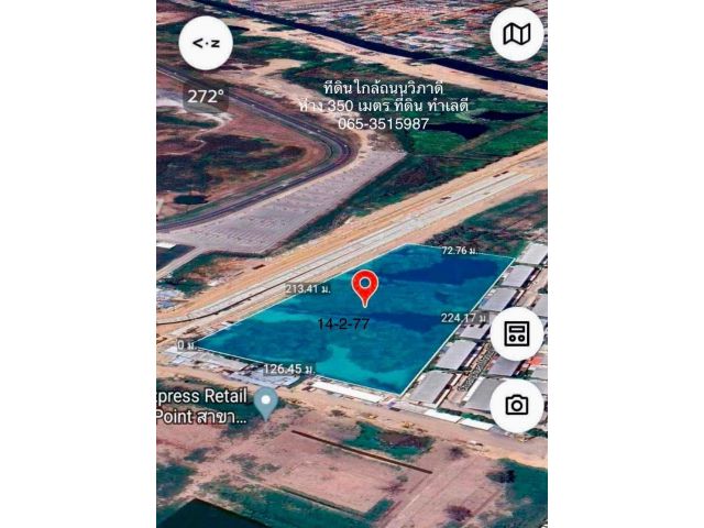R624-055ขายที่ดินติดถนนวิภาวดี เนื้อที่ 14-2-77.5 ไร่  ห่างถนนวิภาวดี 350เมตร ผังเมืองสีเหลือง ทำเลดี ใกล้สถามบินดอนเมือง เจ๊เล็ง ราคาตรว.100,000