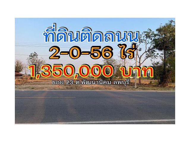 ขายที่ดินติดถนน เนื้อที่ 2-0-56 ไร่ ต.พัฒนานิคม ลพบุรี ซอย 23 ซ้าย