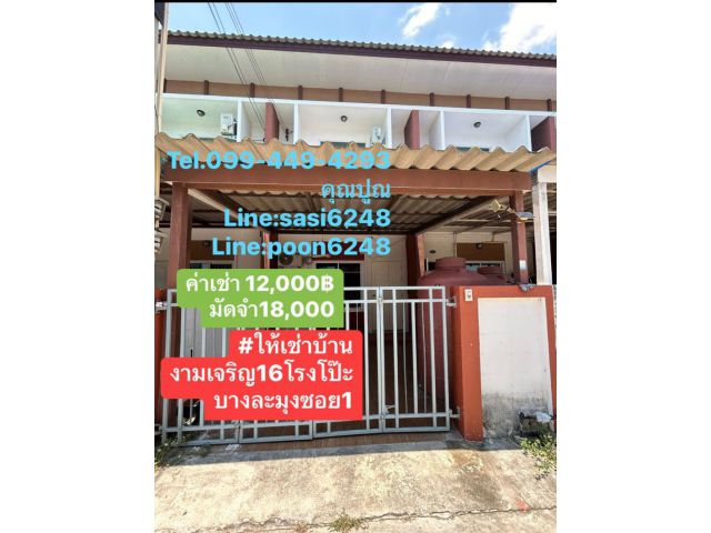 #ให้เช่าบ้านทาวน์โฮมงามเจริญ16โรงโป๊ะ(Rich1285) บางละมุง ซอย1 จ.ชลบุรี