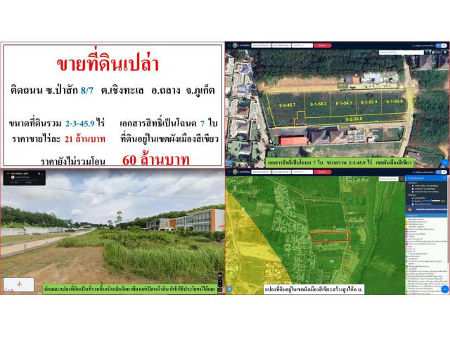 **SALE**!!! ขายที่ดินเปล่า ขนาด 2-3-45.9 ไร่  ติดถนน ซ.ป่าสัก 8/7  ต.เชิงทะเล  ภูเก็ต