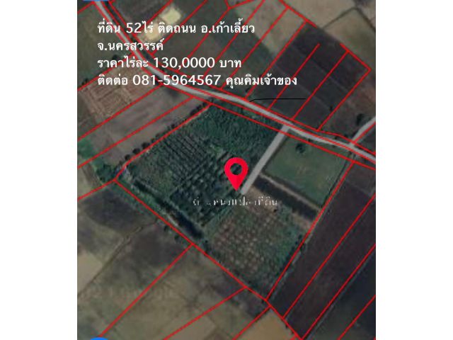 ขายต่ำกว่าราคาประเมินพิเศษเฉพาะเดือนนี้เท่านั้นที่ดินติดถนนคอนกรีต 52 ไร่ อ.เก้าเลี้ยว จ.นครสวรรค์ 3.5 ล้าน ทำเลดีสุดๆ