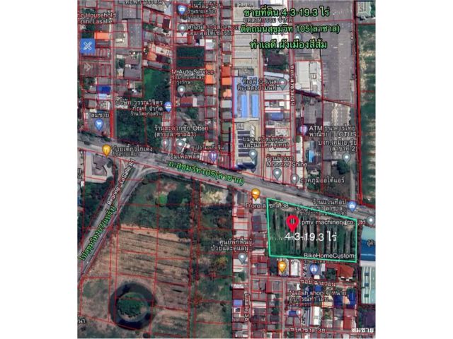 R624-090ขายที่ดินลาซาลที่ดิน 4-3-19.3 ไร่ ติดถนนสุขุมวิท105(ซอยลาซาล) ใกล้แยกไปแบริ่ง ผังเมืองสีส้ม ทำเลดี อยู่ระหว่างแนวรถไฟฟ้า2สายคือสายสีเขียวสุขุ