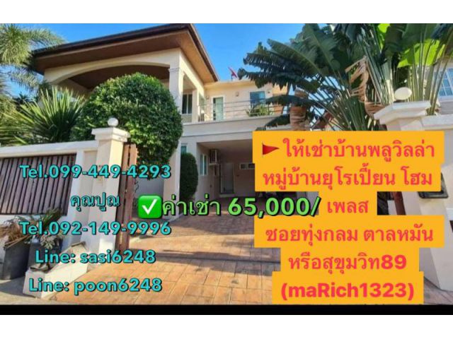 #ให้เช่าบ้านพลูวิลล่า หมู่บ้านยุโรเปี้ยน โฮมเพลส  ซอยทุ่งกลม ตาลหมัน หรือสุขุมวิท89 (maRich1323)