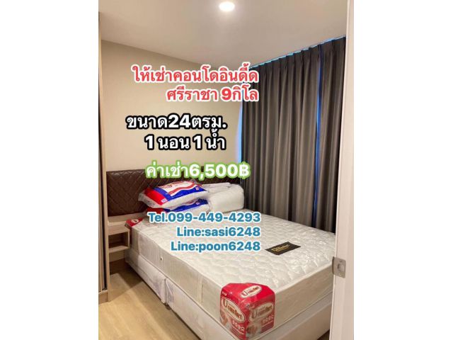 #ให้เช่าคอนโดอินดี้ดเออเบิร์นศรีราชา เก้ากิโล เฟอร์นิเจอร์ครบชุด ค่าเช่า 6500/เดือน (pRich1356)