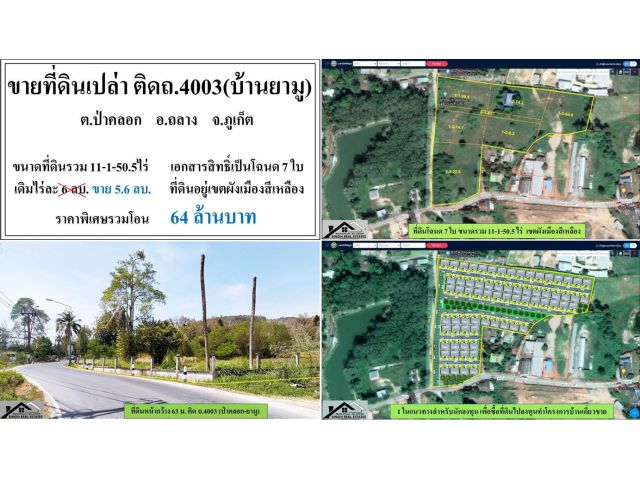ขายที่ดินเปล่า 11-1-50.5ไร่ ติดถ.4027(ผักฉีด-ยามู)