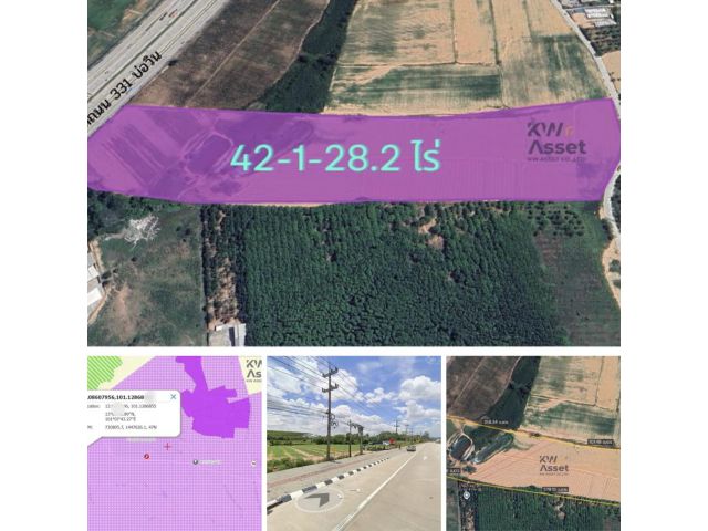 ที่ดิน 42-1-28.2 ไร่ ผังสีม่วง ติดถนน331 ทำโรงงาน แวร์เฮ้า ศูนย์กระจายสินค้า  ที่ตั้ง ต.เขาคันทรง อ.ศรีราชา จ.ชลบุรี