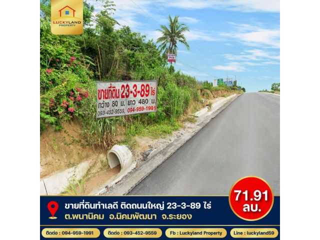 ขาย ที่ดิน ระยอง ผังสีม่วง ติดถนน3376 - 23 ไร่ 3 งาน 88.3 ตรว นิคมพัฒนา ระยอง.