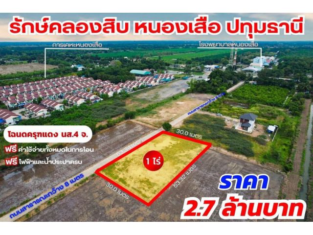 ที่ดินปทุมธานี ติดถนน ใกล้ตลาด ใกล้โรงพยาบาล