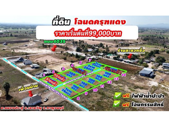 ขายที่ดินราคาถูก โฉนดครุฑแดง 100 ตรว.
