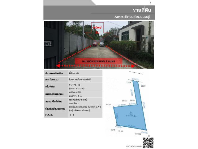 ขายที่ดินซอยติวานนท์ 50 ทำเลดี ราคาถูก