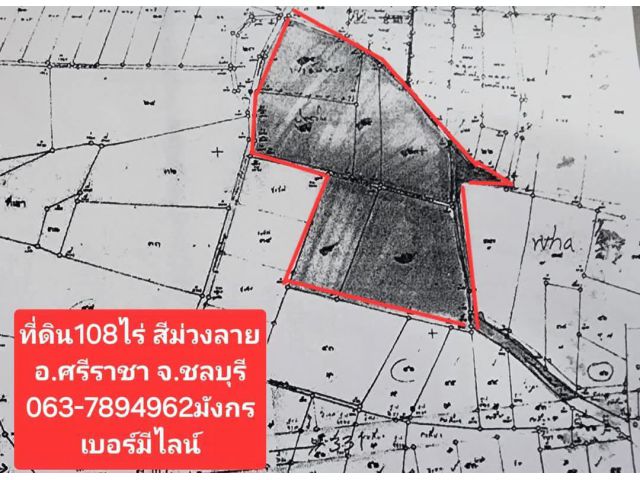 #เสนอขายที่ดินหนองขามศรีราชาชลบุรี เนื้อที่ 108 ไร่  #ผังสีม่วงลาย  #ห่างถนน331ประมาณ500 ม. #ด้านหน้าของที่ดินติดถนน