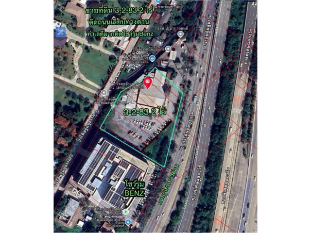 R68-042ขายที่ดิน 3-2-83.2 ไร่ ติดถนนเลียบทางด่วน(ประดิษฐ์มนูธรรม)ติดโชว์รูมBenz ทำเลที่ดีที่สุด ใจกลางเลียบทางด่วนใกล้Town In Town. ที่ดินอยู่ในแหล่ง