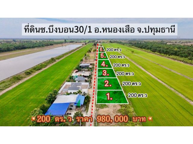 ขายที่ดินคลอง 8 หนองเสือเริ่มต้น 200 ตรว. ถมแล้วที่โฉนดนส.4พร้อมโอน  จ.ปทุมธานี