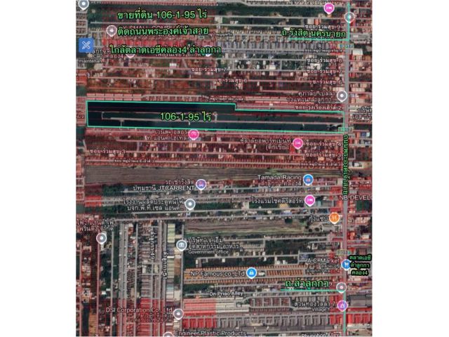 R068-066 ขายที่ดิน 106-1-95 ไร่ติดถนนพระองค์เจ้าสาย(ถนนเลียบคลอง4 ลำลูกกา)ใกล้ตลาดสด เอซี ลำลูกกาคลองสี่ห่างเพียง1กม. ใกล้บิ๊กซี ลำลูกกาคลองสี่ห่าง