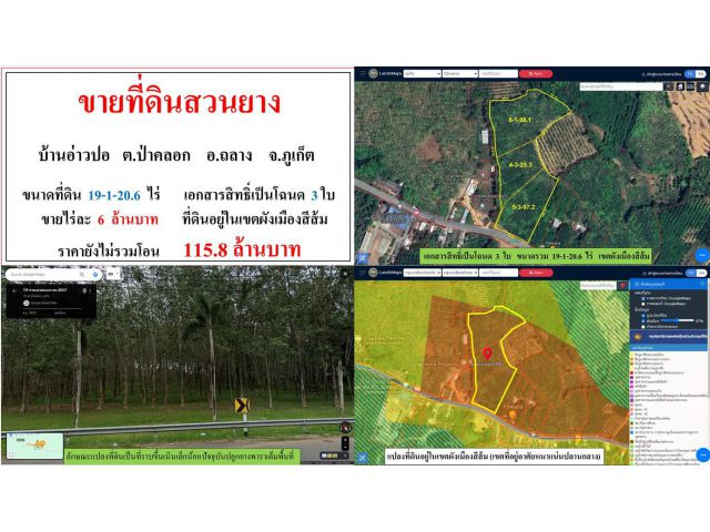 SALE!! ขายที่ดินสวนยาง ขนาด 19-1-20.6 ไร่  **บ้านอ่าวปอ**  อ.ถลาง ภูเก็ต (ไร่6ลบ.)