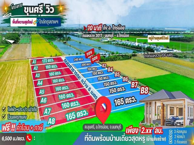 ที่ดิน พร้อมน้ำไฟ ถนนคอนกรีต พร้อมสั่งสร้างบ้านกู้ได้ 100%