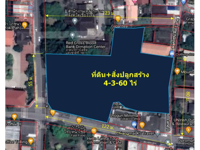 L366-ขายที่ดิน+สิ่งปลูกสร้าง 4-3-60 ไร่ (ต.ศรีภูมิ อ.เมืองเชียงใหม่ จ.เชียงใหม่