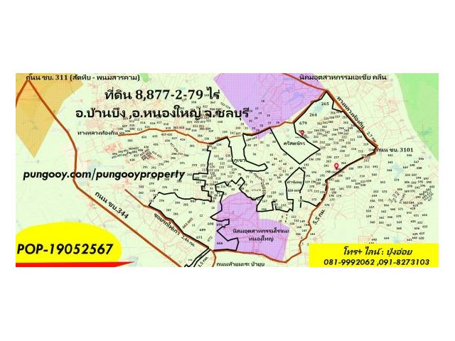 POP-19052567 #ขายที่ดินชลบุรี ที่ดิน 8,877-2-79 ไร่ อ.หนองใหญ่ อ.บ้านบึง อ.พนัสนิคม จ.ชลบุรี ผังเมืองสีเหลือง