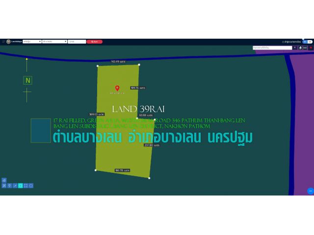 ขายที่ดิน39ไร่ ถมแล้ว17ไร่ พื้นที่สีเขียว หน้ากว้าง 136ม. ถนน346 ปทุมธานี-บางเลน ตำบลบางเลน อำเภอบางเลน นครปฐม