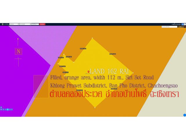 ขายที่ดิน 162ไร่ ถมแล้ว พื้นที่สีส้ม หน้ากว้าง 112ม. ถนน สิริโสธร ตำบลคลองประเวศ อำเภอบ้านโพธิ์ ฉะเชิงเทรา