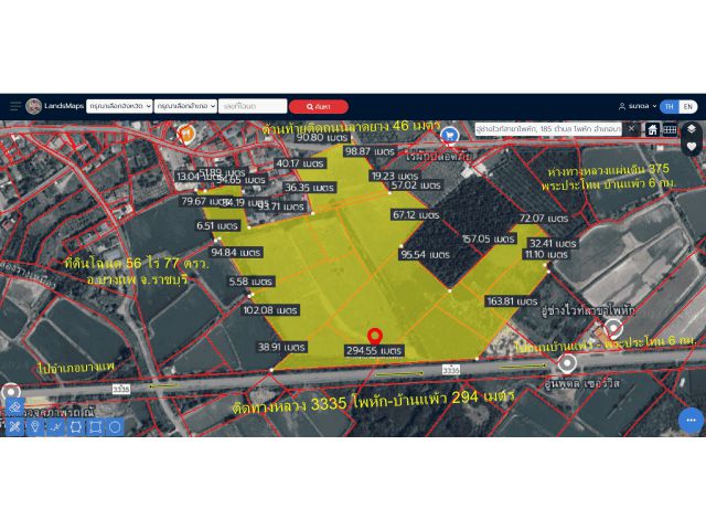 ++ขายที่ดินโฉนดติดทางหลวง 3335 โพหัก-บ้านแพ้ว 294 เมตร++จำนวน 56 ไร่ๆละ1.6 ล้าน ต.โพหัก อ.บางแพ จ.ราชบุรี