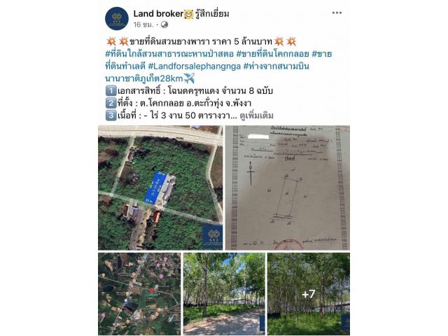 LandForSale!!! ขายที่ดินสวนยางพารา ใกล้สวนสาธารณะหานป่าสตอโคกกลอย 0-3-50ไร่