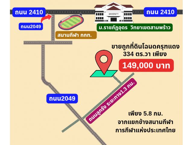 ที่ดินโฉนดครุฑแดงตำบลสามพร้าวราคาถูก