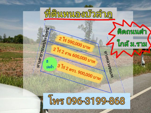 ขายที่ดินติดถนนดำ ราคาถูก มีบ่อน้ำ