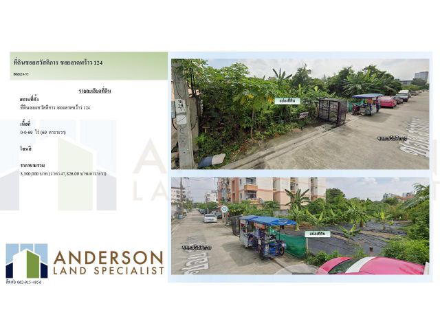 ขายที่ดินซอยสวัสดิการ ซอยลาดพร้าว 124 ถนนลาดพร้าว