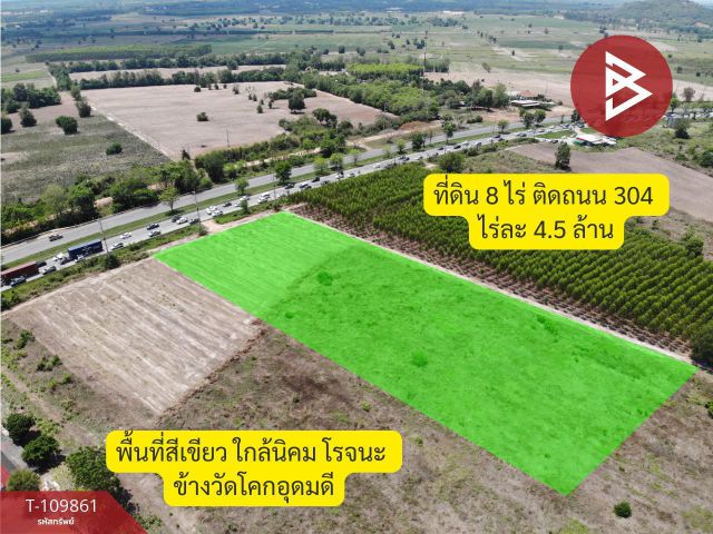 ขายที่ดิน เนื้อที่ 8 ไร่ ศรีมหาโพธิ ปราจีนบุรี ติดถนน 304 พื้นที่สีเขียว