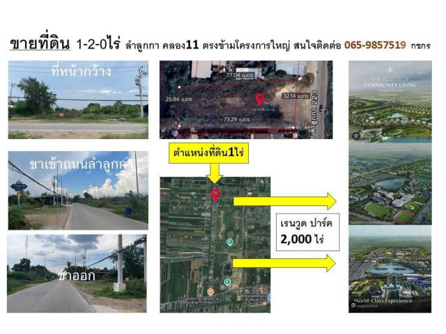 ขายที่ดินคลอง11ถมแล้ว 1-2-0ไร่