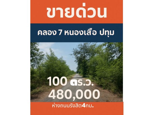 100ตร.ว 4.8แสน (พร้อมโอน)คลอง7หนองเสือ