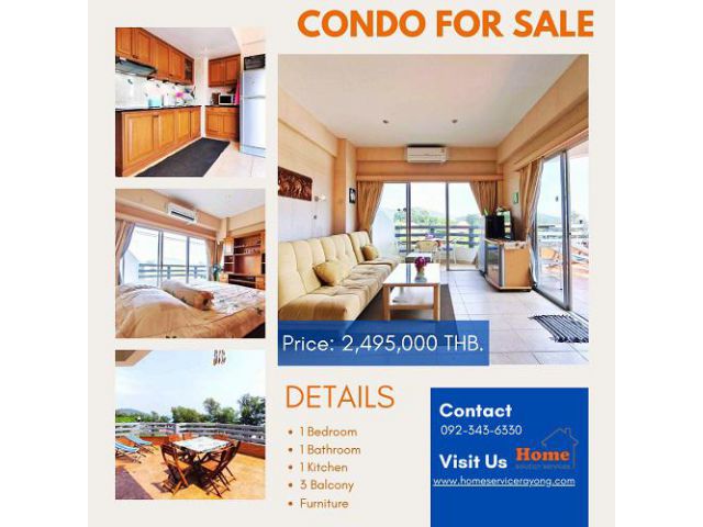 1 BEDROOM BEACH CONDO WITH LARGE TERRACE ON MAE RAMPHUENG BEACH IN RAYONG. FOREIGN OWNERSHP! NEW PRICE: 2,495,000 THB