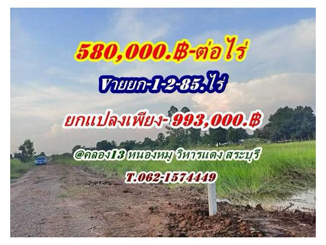 ที่ดินถูกมากใกล้ชุมชนมีเพื่อนบ้านที่คลอง13-หนองหมู-สระบุรี.T.062-1574449