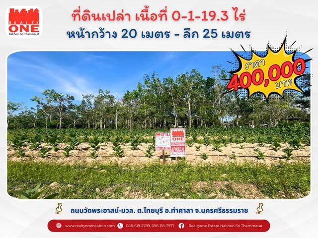 ที่ดินเปล่า ทำเลธรรมชาติ เงียบสงบ เนื้อที่ 0-1-19.3 ไร่