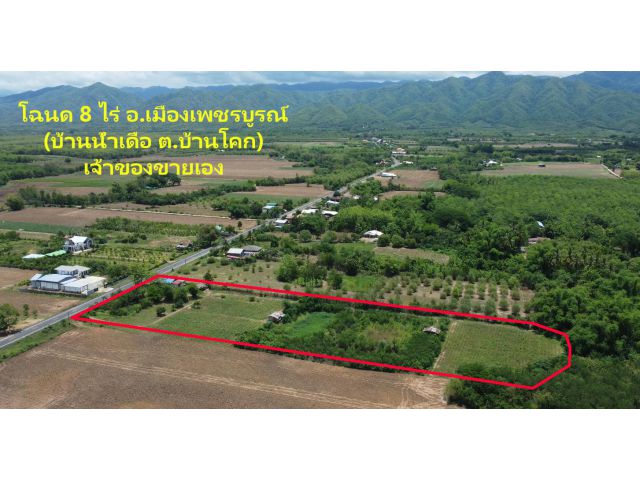 โฉนด 8 ไร่ ติดถนนทางหลวง  ขายถูกๆ ไร่ล่ะ 160,000.- อ.เมืองเพชรบุรณ์ . บ้านน้ำเดื่อ-ต.บ้านโคก