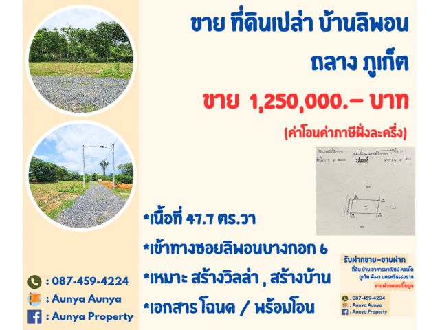 Tel.087-459-4224  ขาย #ที่ดินเปล่าบ้านลิพอน   #ที่ดินบ้านลิพอนบางขาม ถลาง ภูเก็ต