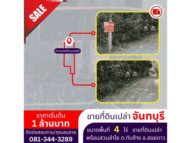 ขายที่ดินเปล่า พร้อมสวนลำไย ต.ทับช้าง อ.สอยดาว ขนาดพื้นที่ 4 ไร่