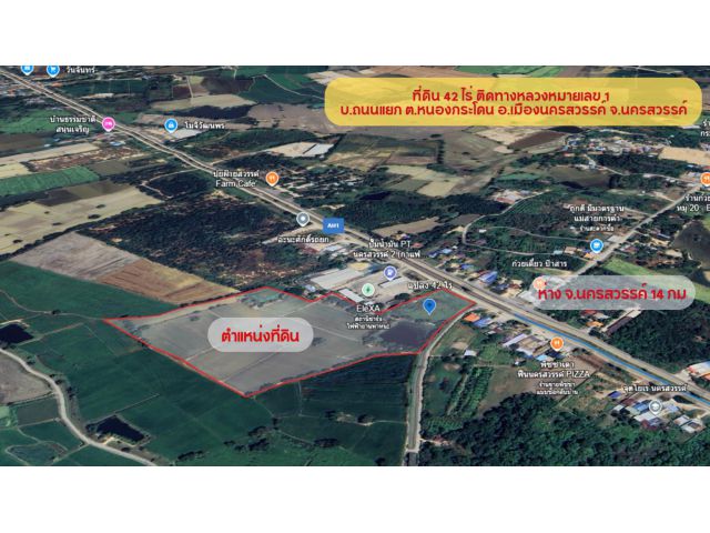 ขายที่ดินติดทางหลวง  บ.ถนนแยก ต.หนองกระโดน อ.เมืองนครสวรรค์ จ.นครสวรรค์
